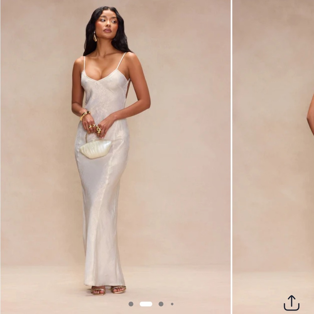 NWT Fashion Nova Sadie Metallic Maxi Dress - Cream